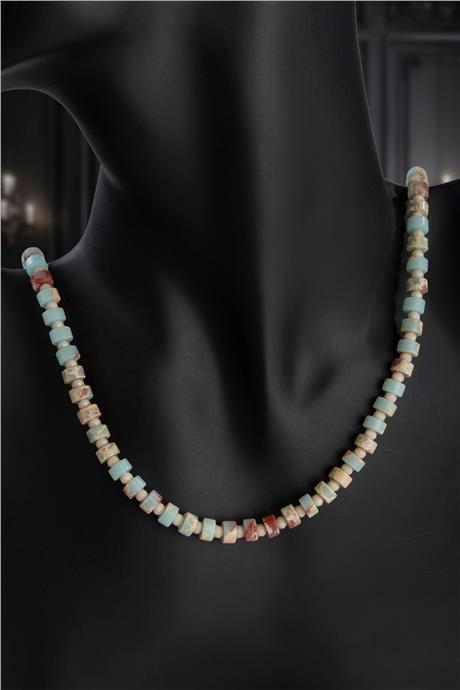Agalmatolite Doğal Taş Daire Kesim Zincir Kapamalı Kolye