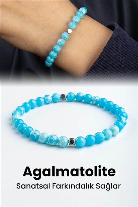 Agalmatolite Doğal Taş Mavi Küre Kesim 6mm Bileklik