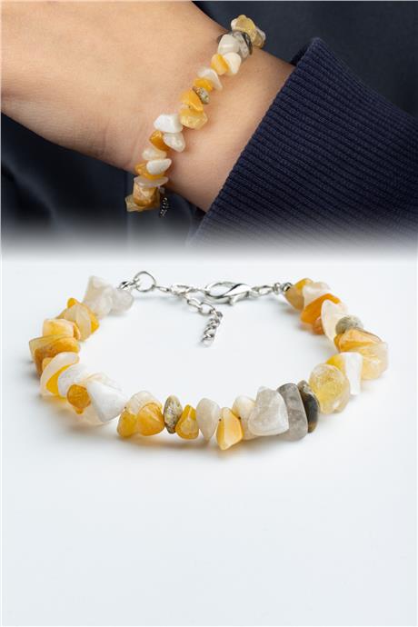 Akik Doğal Kırık Taş Sarı Zincir Kapamalı Bileklik
