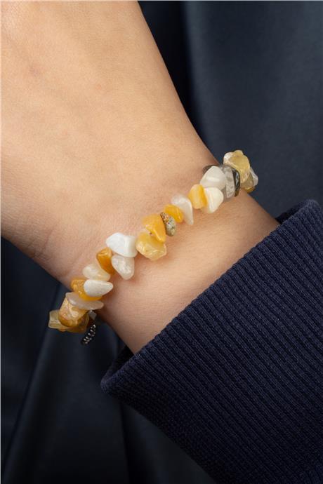 Akik Doğal Kırık Taş Sarı Zincir Kapamalı Bileklik