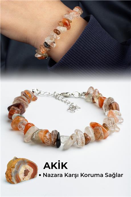 Kuvars Doğal Kırık Taş Karışık Bileklik