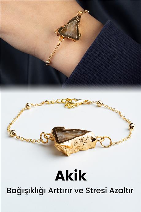 Akik Doğal Taş Amorf Kesim Zincir Kapamalı Bileklik
