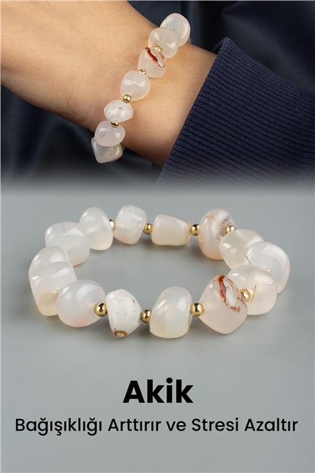 Akik Doğal Taş Beyaz Tımbıl Kesim Bileklik