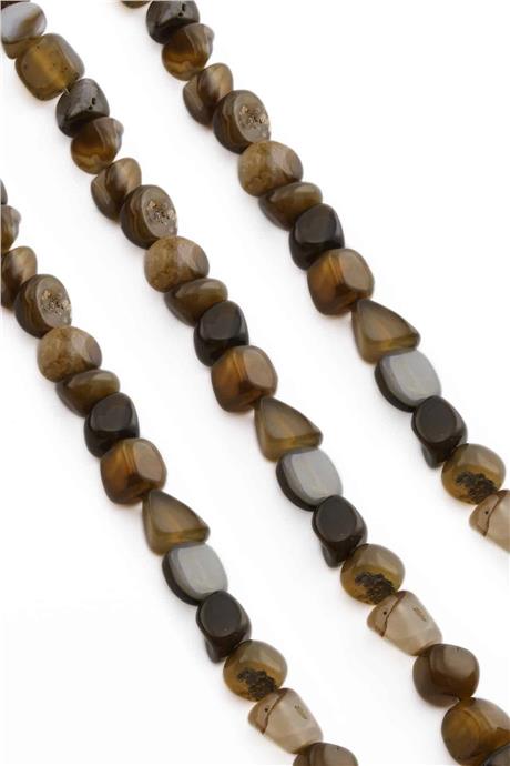 Agate Natural Stone Brown Tumbler Cut 8x11mm String Of Beads