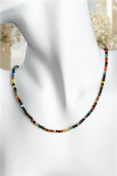 Akik Doğal Taş Karışık Küre Faset Kesim 3mm Kolye