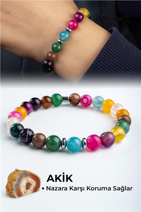 Madagaskar Akik Doğal Taş Karışık Küre Kesim 8mm Bileklik