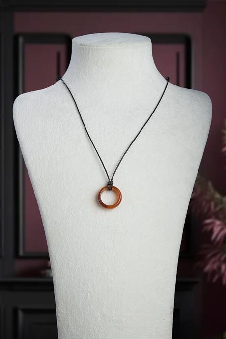 Akik Doğal Taş Kırmızı Halka Yüzük Kore İpli Erkek Kolyesi