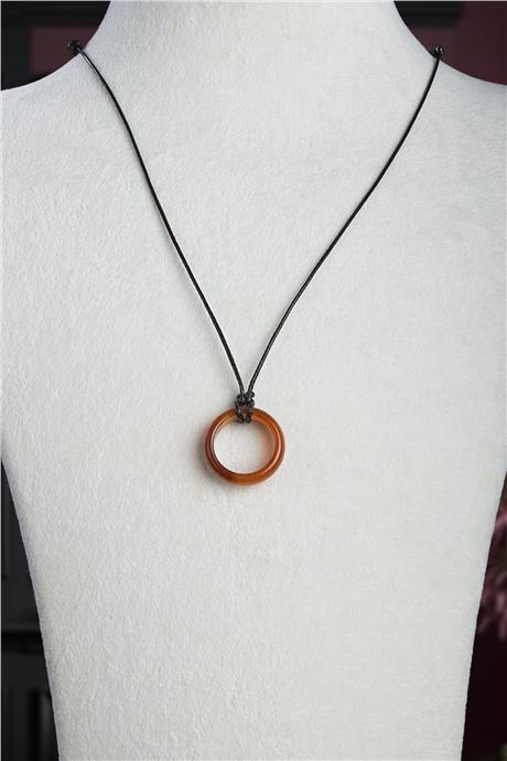 Akik Doğal Taş Kırmızı Halka Yüzük Kore İpli Erkek Kolyesi