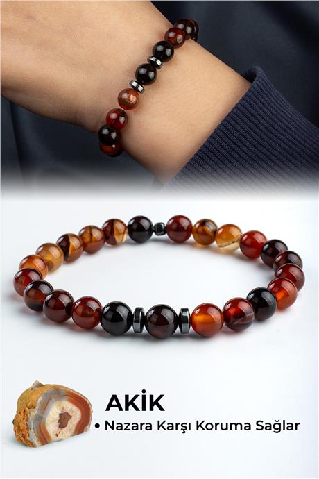 Kızıl Akik Doğal Taş Küre Kesim 8mm Bileklik