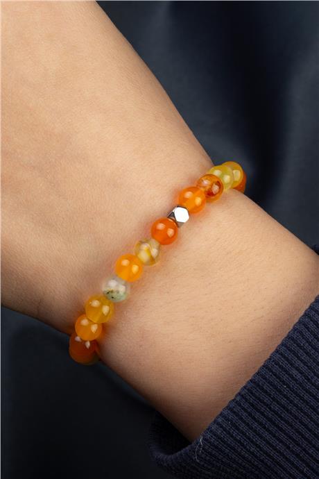 Madagaskar Akik Doğal Taş Küre Kesim Turuncu 6mm Bileklik