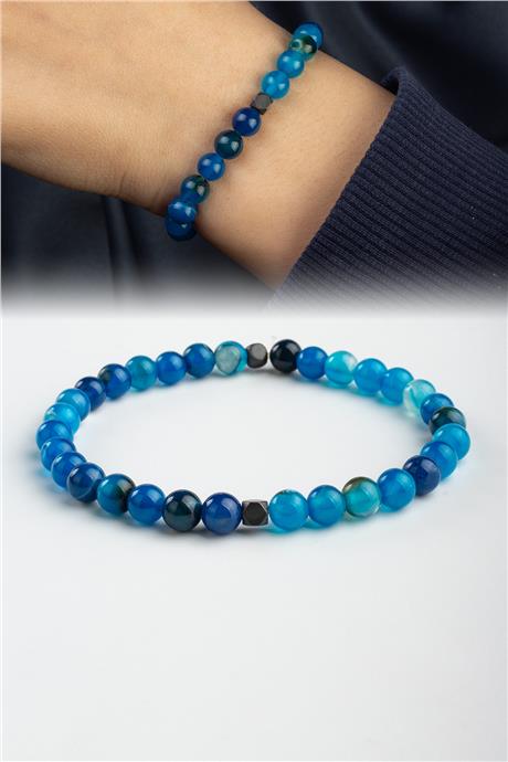 Madagaskar Akik Doğal Taş Küre Kesim Parlak Mavi 6mm Bileklik