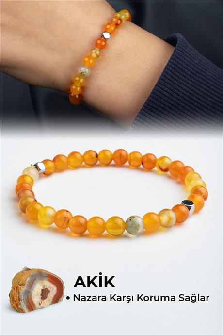 Madagaskar Akik Doğal Taş Küre Kesim Turuncu 6mm Bileklik