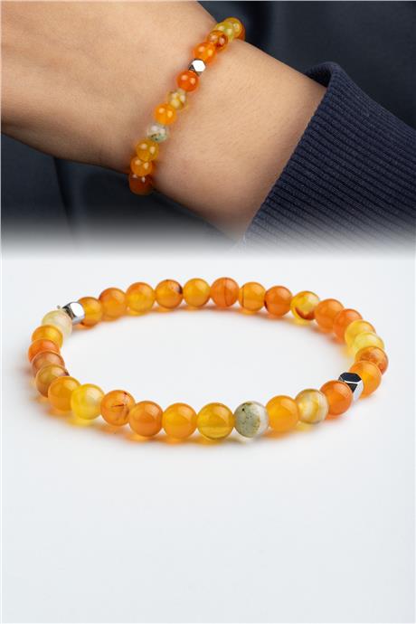 Madagaskar Akik Doğal Taş Küre Kesim Turuncu 6mm Bileklik