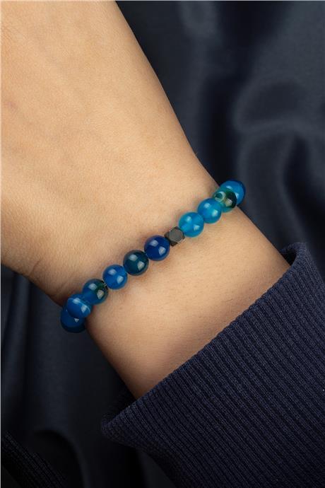 Madagaskar Akik Doğal Taş Küre Kesim Parlak Mavi 6mm Bileklik