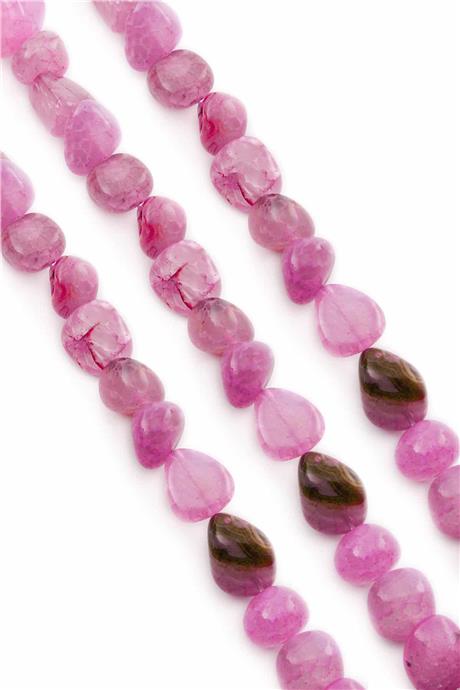 Agate Natural Stone Shiny Pink Tumbler Cut 8x11mm String Of Beads