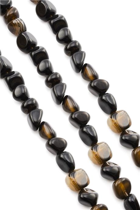 Akik Taşı Parlak Siyah Tımbıl Kesim 8x11mm Dizi [AB+]