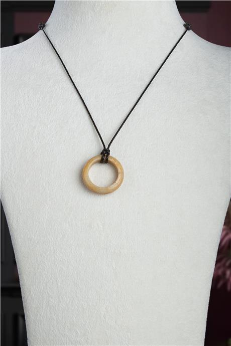 Akik Doğal Taş Sarı Halka Yüzük Kore İpli Erkek Kolyesi