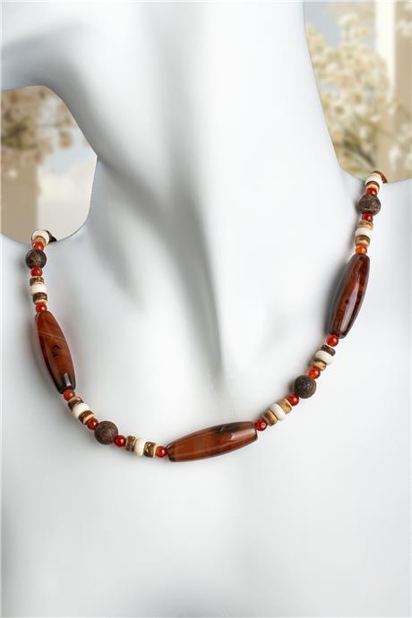 Akik Doğal Taş Silindir & Küre Kesim Kolye