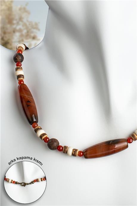 Akik Doğal Taş Silindir & Küre Kesim Kolye