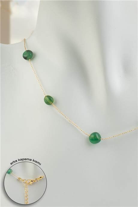 Akik Doğal Taş Yeşil Tımbıl Kesim Taş Yapıştırma Kolye