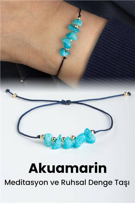 Akuamarin Doğal Kırık Taş Akrep Burcu Bilekliği