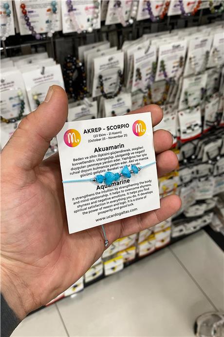 Akuamarin Doğal Kırık Taş Akrep Burcu Bilekliği