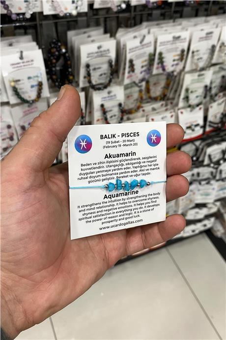 Akuamarin Doğal Kırık Taş Balık Burcu Bilekliği