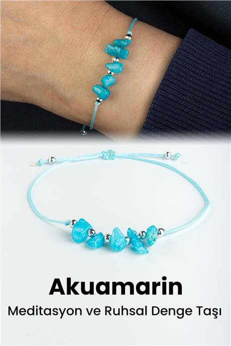 Akuamarin Doğal Kırık Taş Balık Burcu Bilekliği