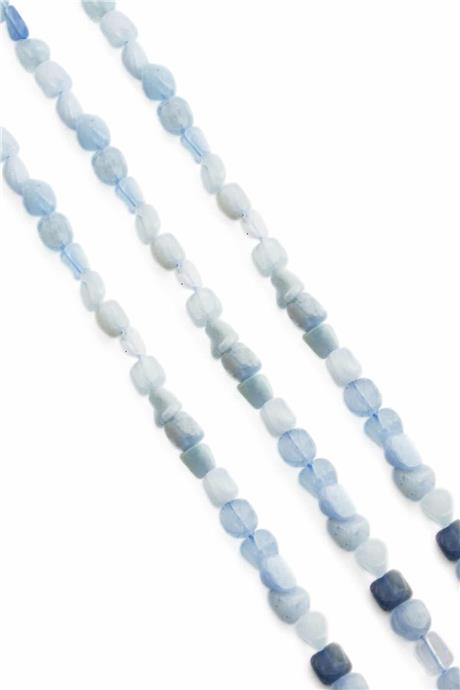 Aquamarine Natural Stone Tumbler Cut 6x8mm String Of Beads