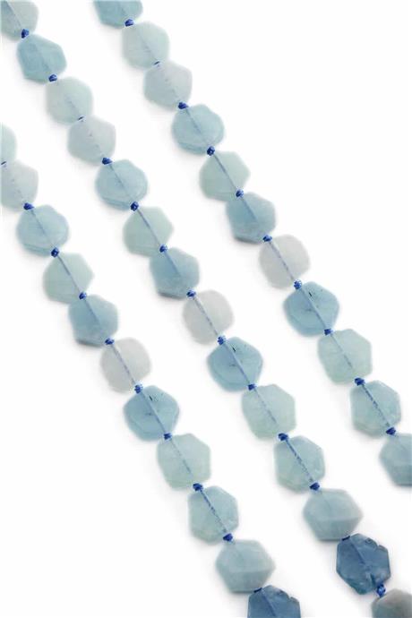 Akuamarin Taşı Yassı Altıgen Kesim 13x4mm Doğal Taş Dizi