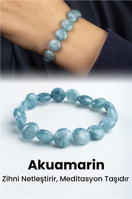 Akuamarin Doğal Taş Yassı Daire Kesim 12mm Bileklik