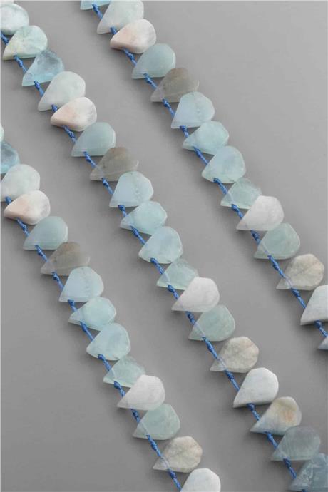 Akuamarin Doğal Taş Parlak Buz Mavisi Yassı Damla Kesim 16x12mm Dizi [AA]