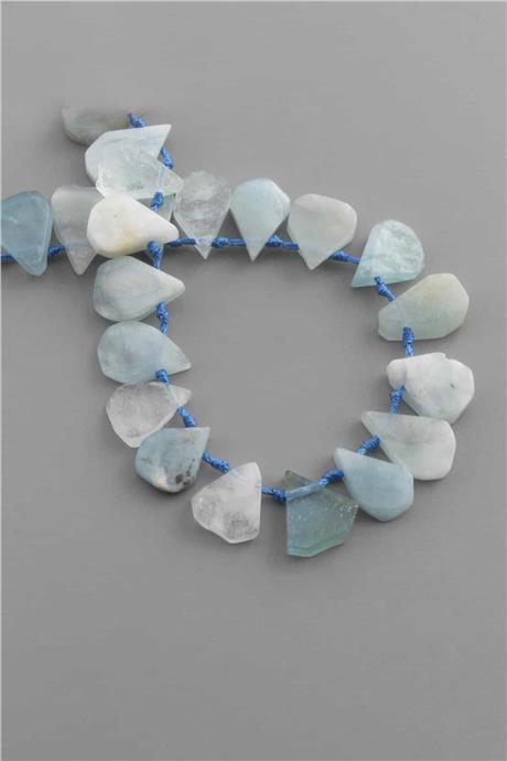 Akuamarin Doğal Taş Parlak Buz Mavisi Yassı Damla Kesim 16x12mm Dizi [AA]