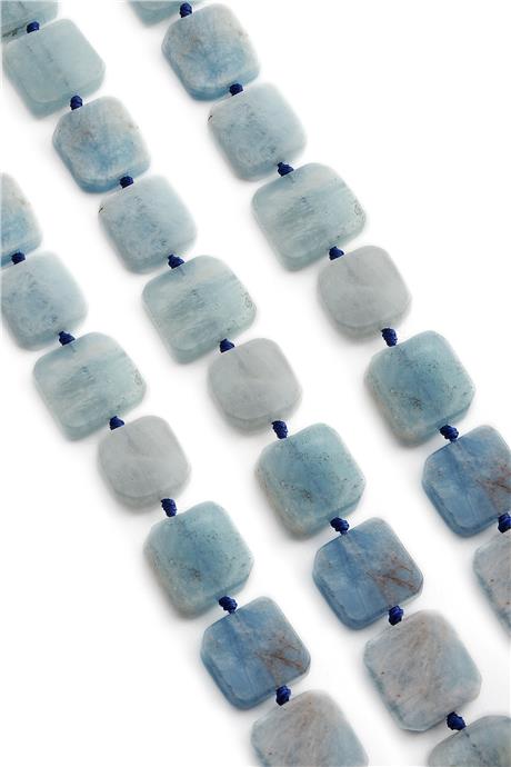 Akuamarin Doğal Taş Yassı Kare Kesim 18x7mm Dizi
