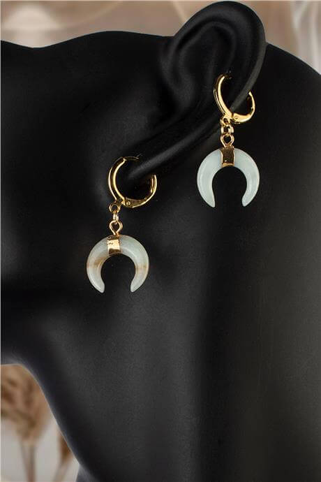 Amazonit Doğal Taş Hilal Kesim Küpe