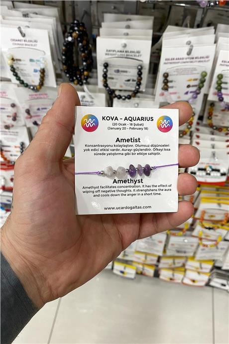 Ametist Doğal Kırık Taş Kova Burcu Bilekliği