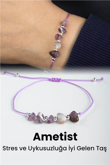 Ametist Doğal Kırık Taş Kova Burcu Bilekliği