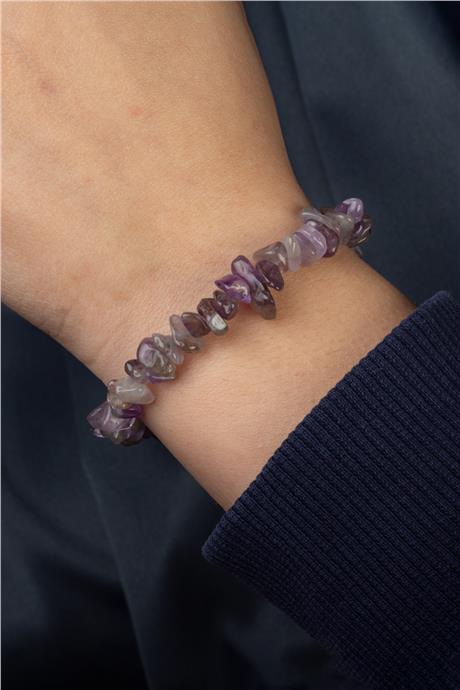 Ametist Doğal Kırık Taş Zincir Kapamalı Bileklik