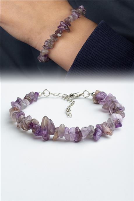 Ametist Doğal Kırık Taş Zincir Kapamalı Bileklik