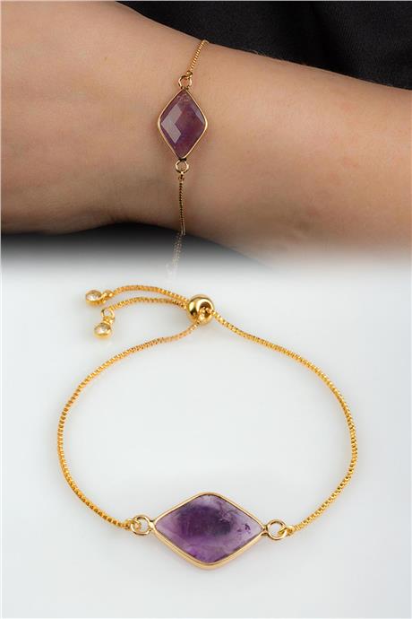 Ametıst Doğal Taş Asansör Sistemli Bileklik