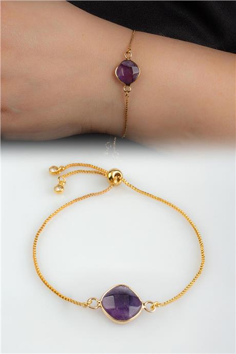 Ametıst Doğal Taş Asansör Sistemli Bileklik