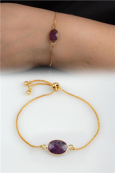 Ametıst Doğal Taş Asansör Sistemli Bileklik