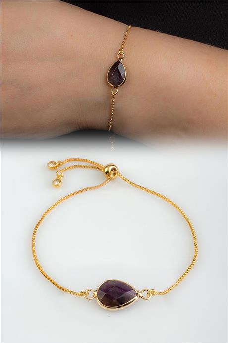 Ametıst Doğal Taş Asansör Sistemli Bileklik