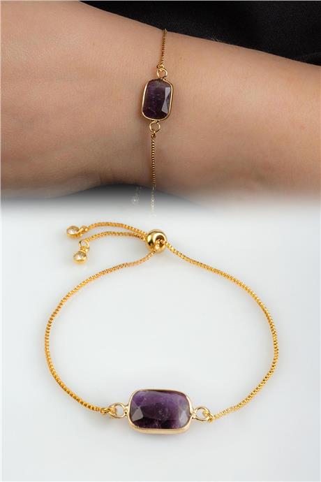 Ametıst Doğal Taş Asansör Sistemli Bileklik