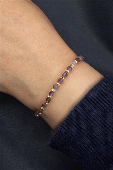 Ametist Doğal Taş Faset Küp Kesim Makrome Bileklik