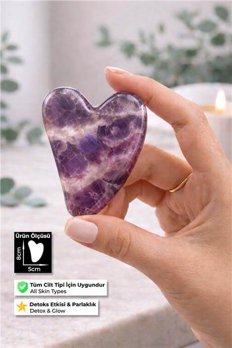 Ametist Taşı Gua Sha Kalp Kesim Yüz Masaj Taşı
