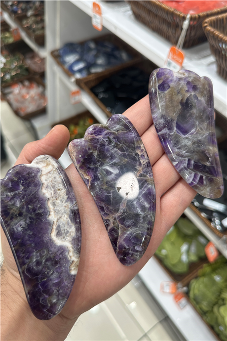 Ametist Doğal Taş Gua Sha Ördek Ayak Kesim Yüz Masaj Aleti