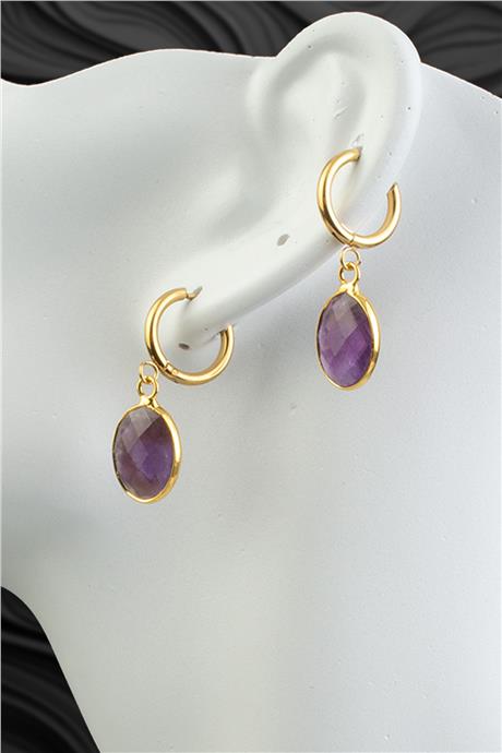 Ametist Doğal Taş Küpe