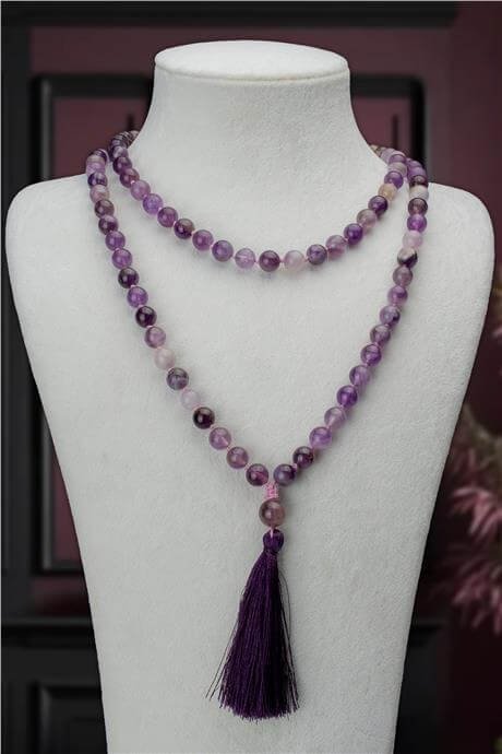 Ametist Doğal Taş Küre Kesim 108 Taşlı Mala Kolye