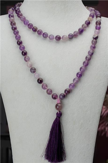 Ametist Doğal Taş Küre Kesim 108 Taşlı Mala Kolye